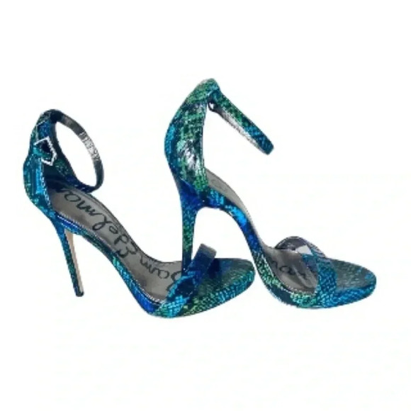 SAM EDELMAN | Eleanor Leather Snake Print Open Toe High Heels Stiletto Size 7.5M - Picture 6 of 7